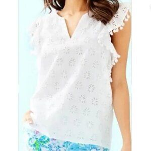 ASTARA TOP IN LILLY PALM TREE EYELET RESORT WHITE SIZE MEDIUM Lilly Pulitzer